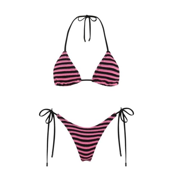 Triangl Swimwear Vinca Bikini Bottoms in Pink Black Stripe - Picture 2 of 6